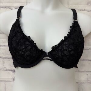 Savage X Fenty Bra USA Size 40DDD Sheer Underwire Sexy Unlined Black Lace‎